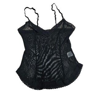 Wyse Bodywear Women Black Sheer Lace Trim Camisole Top M Bow Coquette Whimsigoth